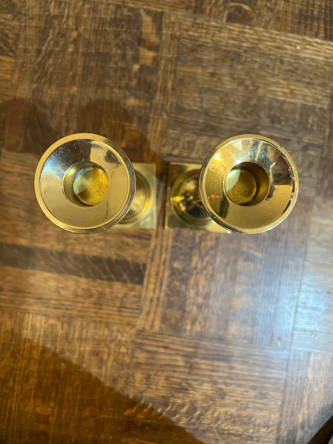 Set of two brass and blue candle holders - photo 2