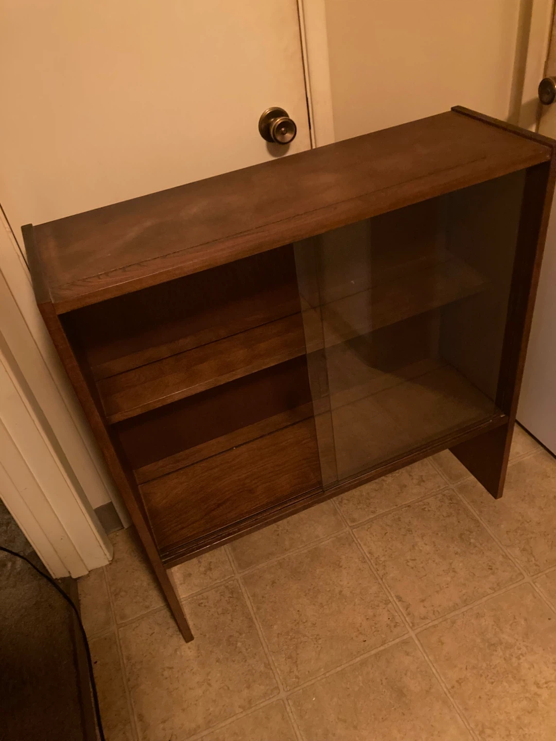 Vintage Wooden Bookcase with Sliding Glass Doors
