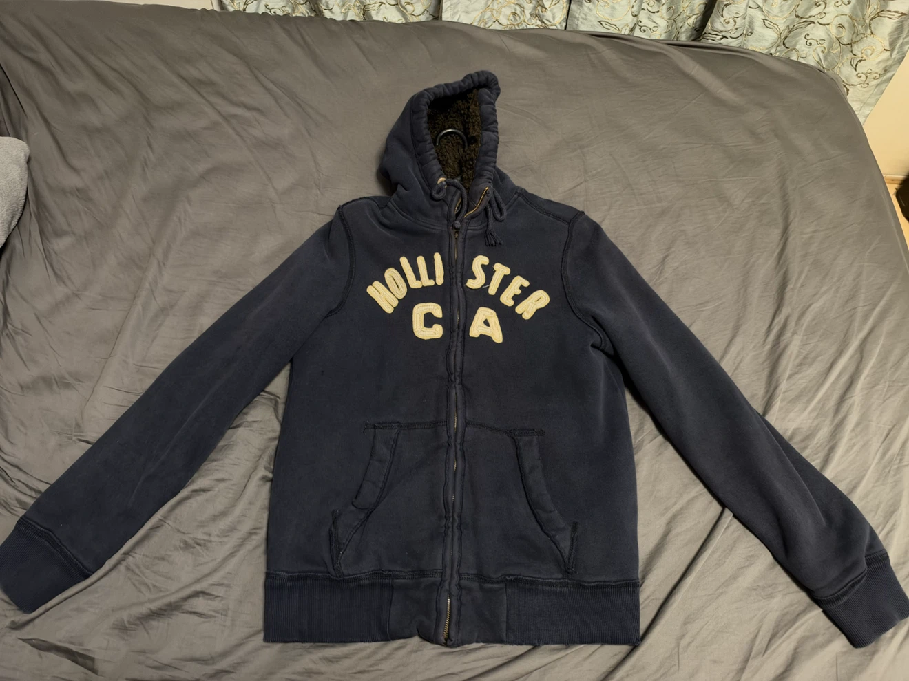 Hollister Navy Sherpa-Lined Zip-Up Hoodie