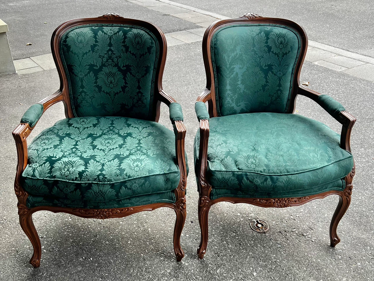 Pair of Vintage Louis XV Style Open Armchairs