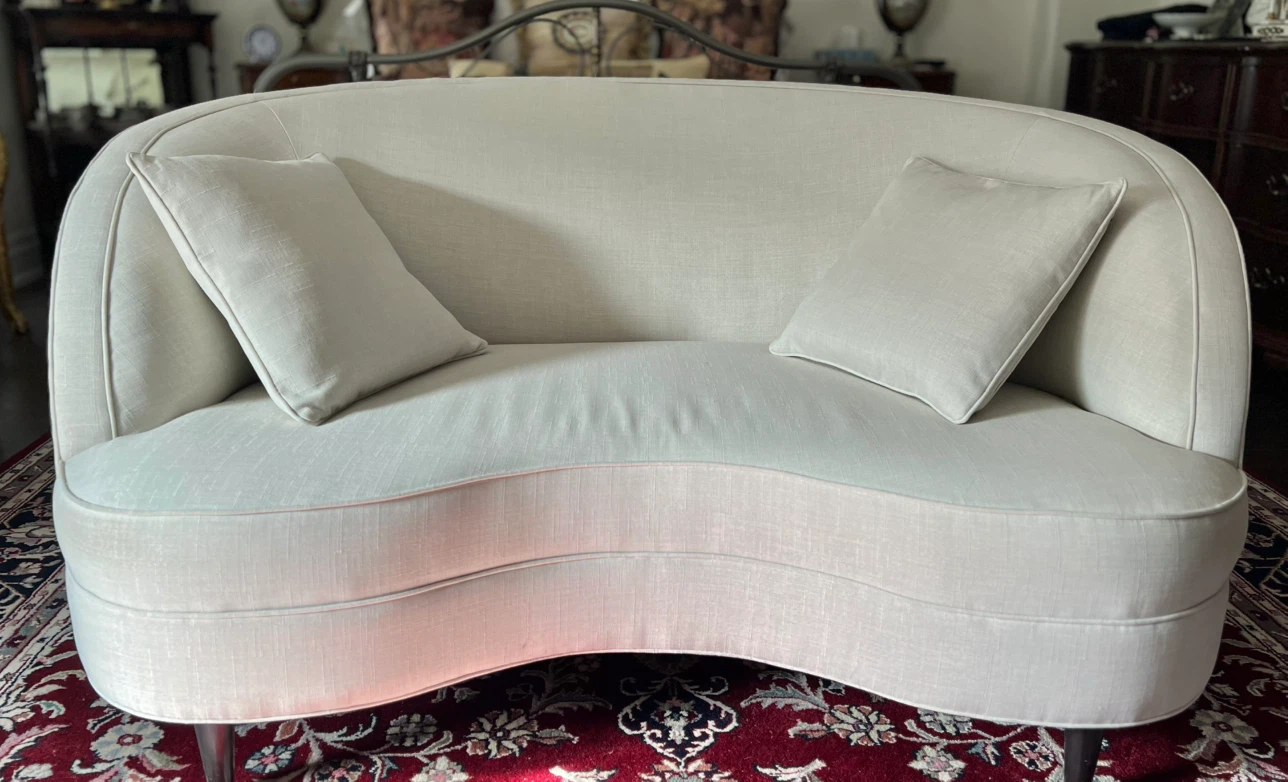 Ethan Allen "Channing" Curved Loveseat / Sofa - Cream Fabric
