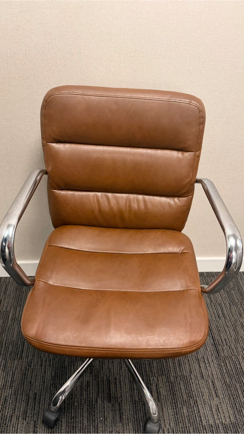 Faux Leather Office Chair with Arms 360° Swivel, Brown - photo 5
