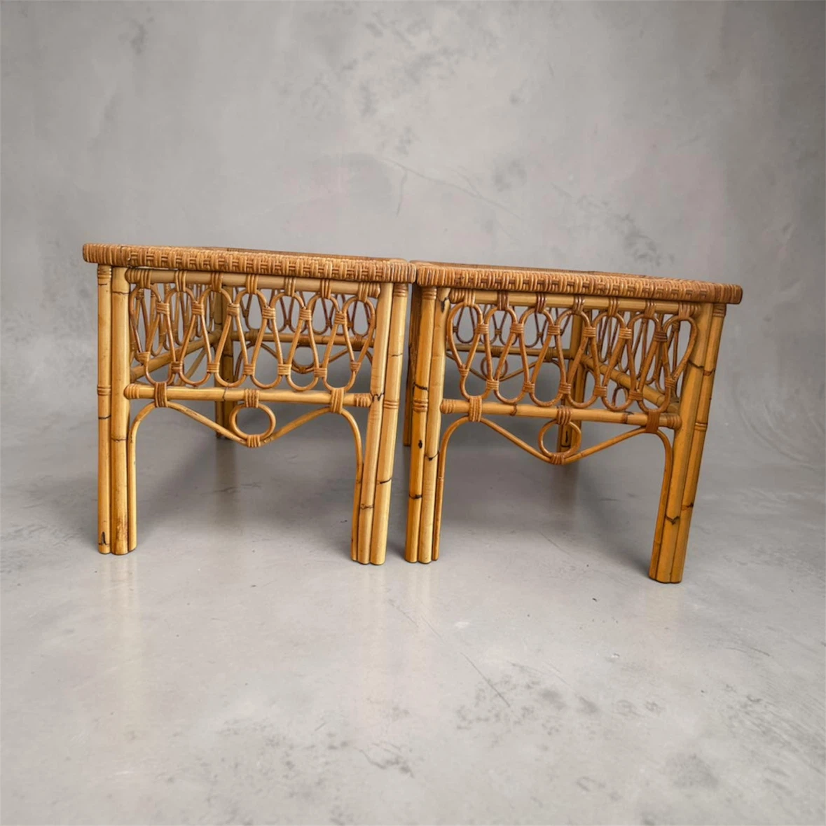 Set of Two Vintage Rattan Side Tables