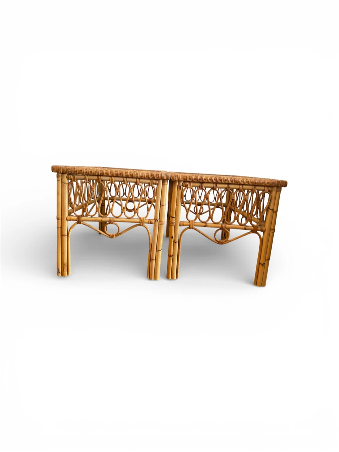 Set of Two Vintage Rattan Side Tables - photo 2