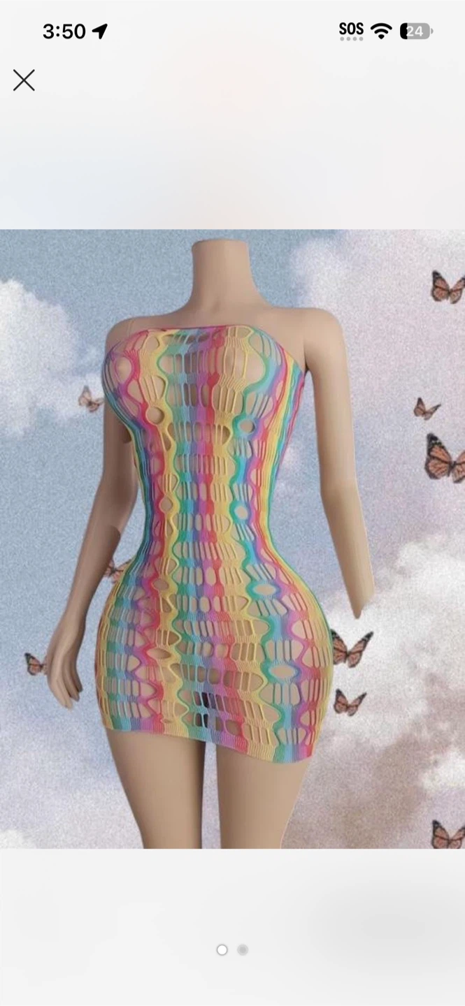 Rainbow Mesh Tube Mini Dress