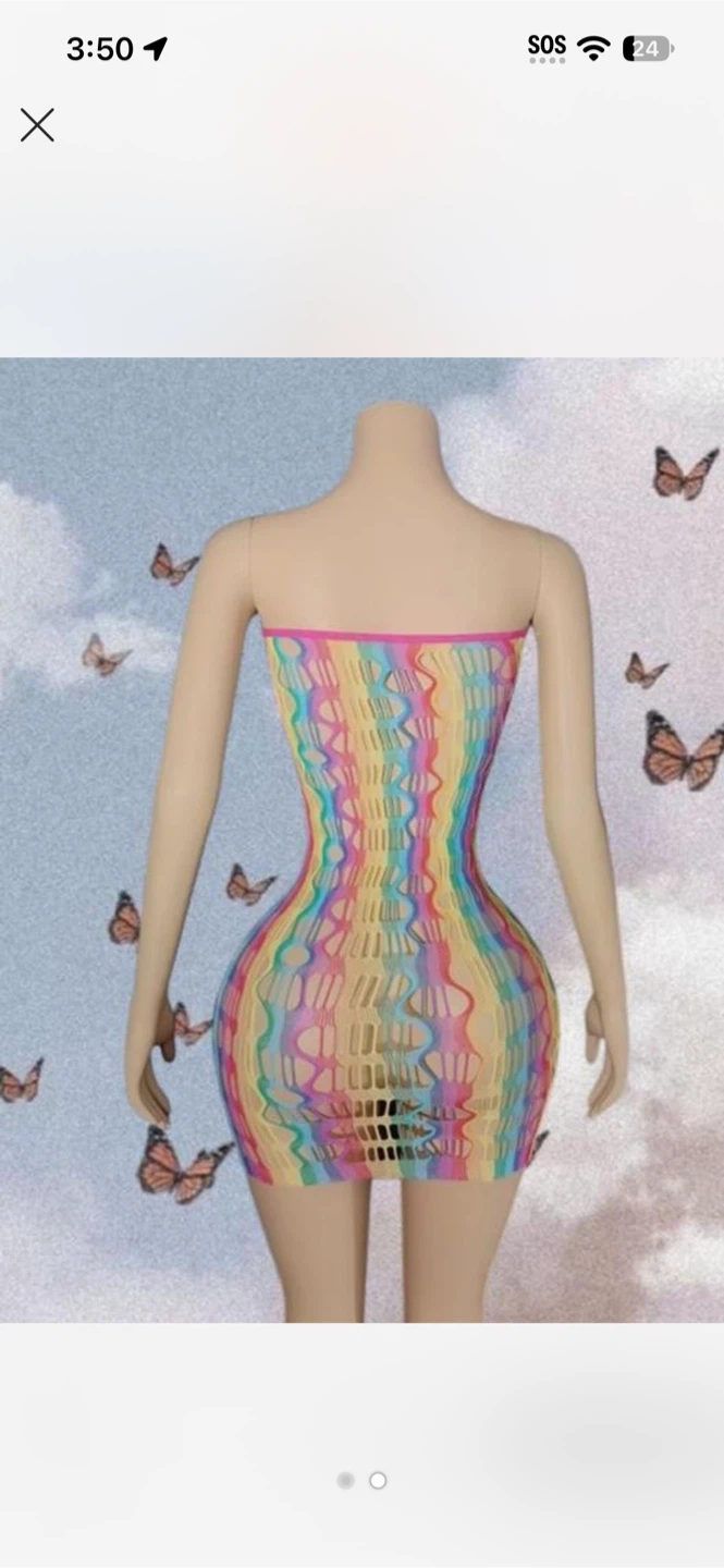 Rainbow Mesh Tube Mini Dress - photo 2