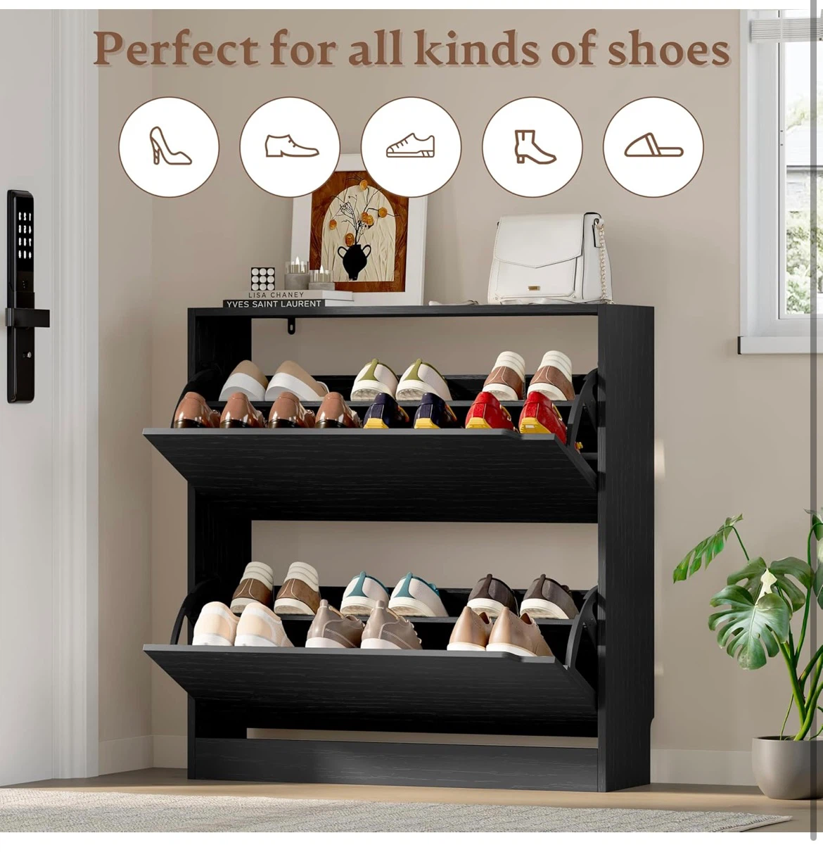 2-Tier Black Shoe Cabinet - photo 4