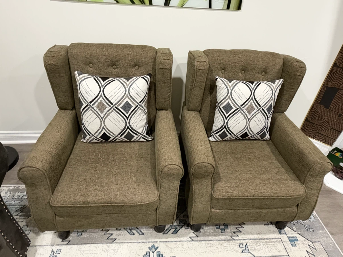 Two Brown Fabric Armchairs