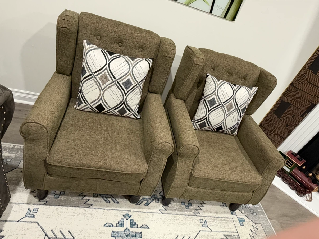 Two Brown Fabric Armchairs - photo 3