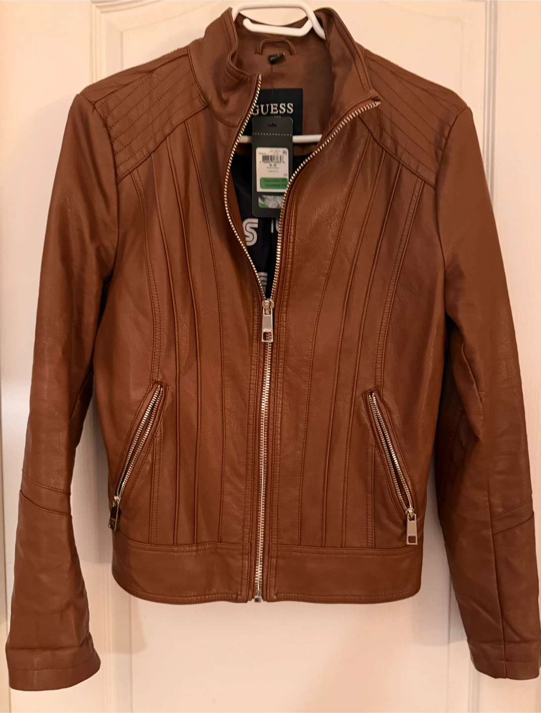 Guess Brown Faux Leather Jacket Medium