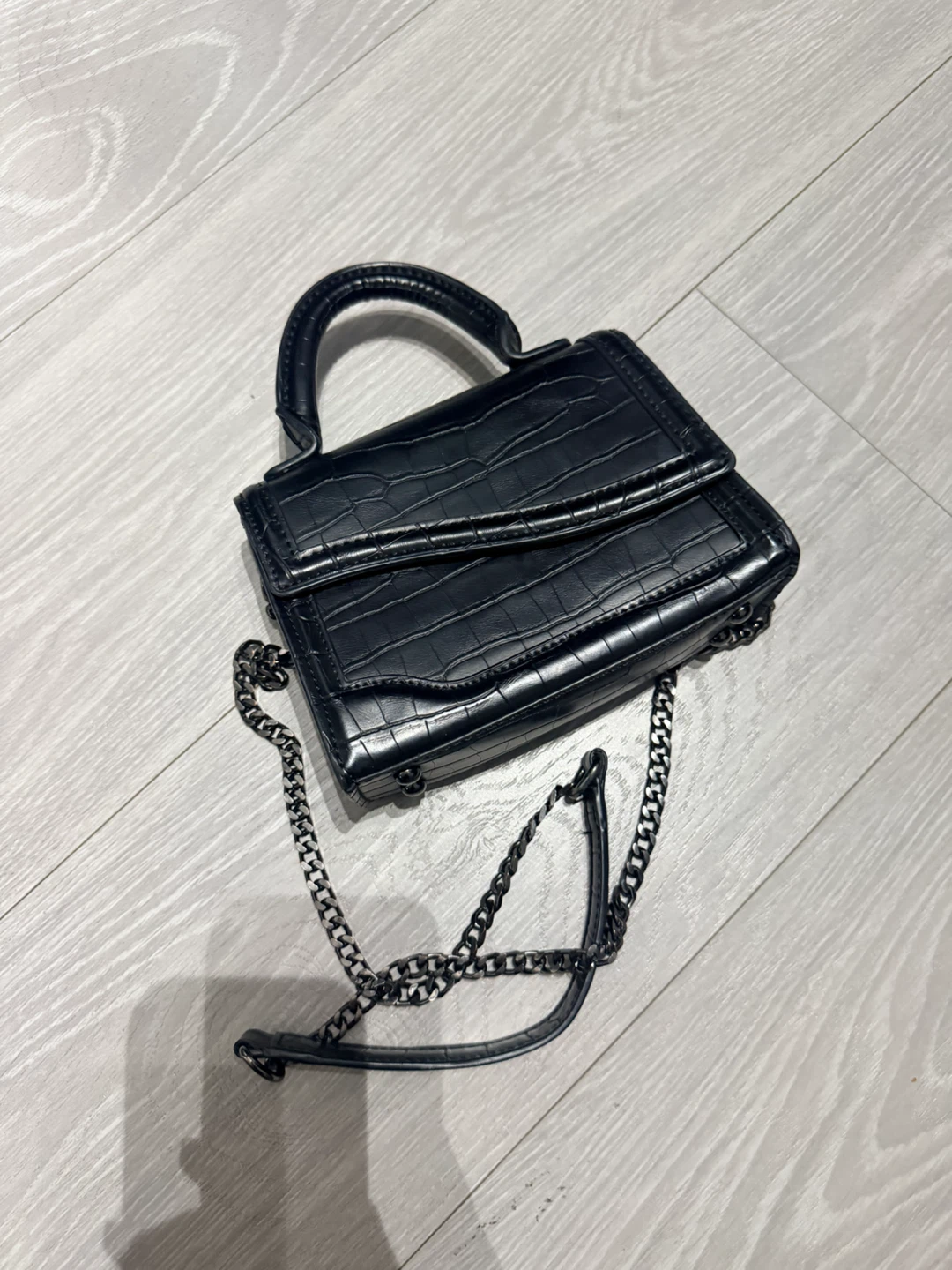 Black Crocodile-Embossed Mini Crossbody Bag