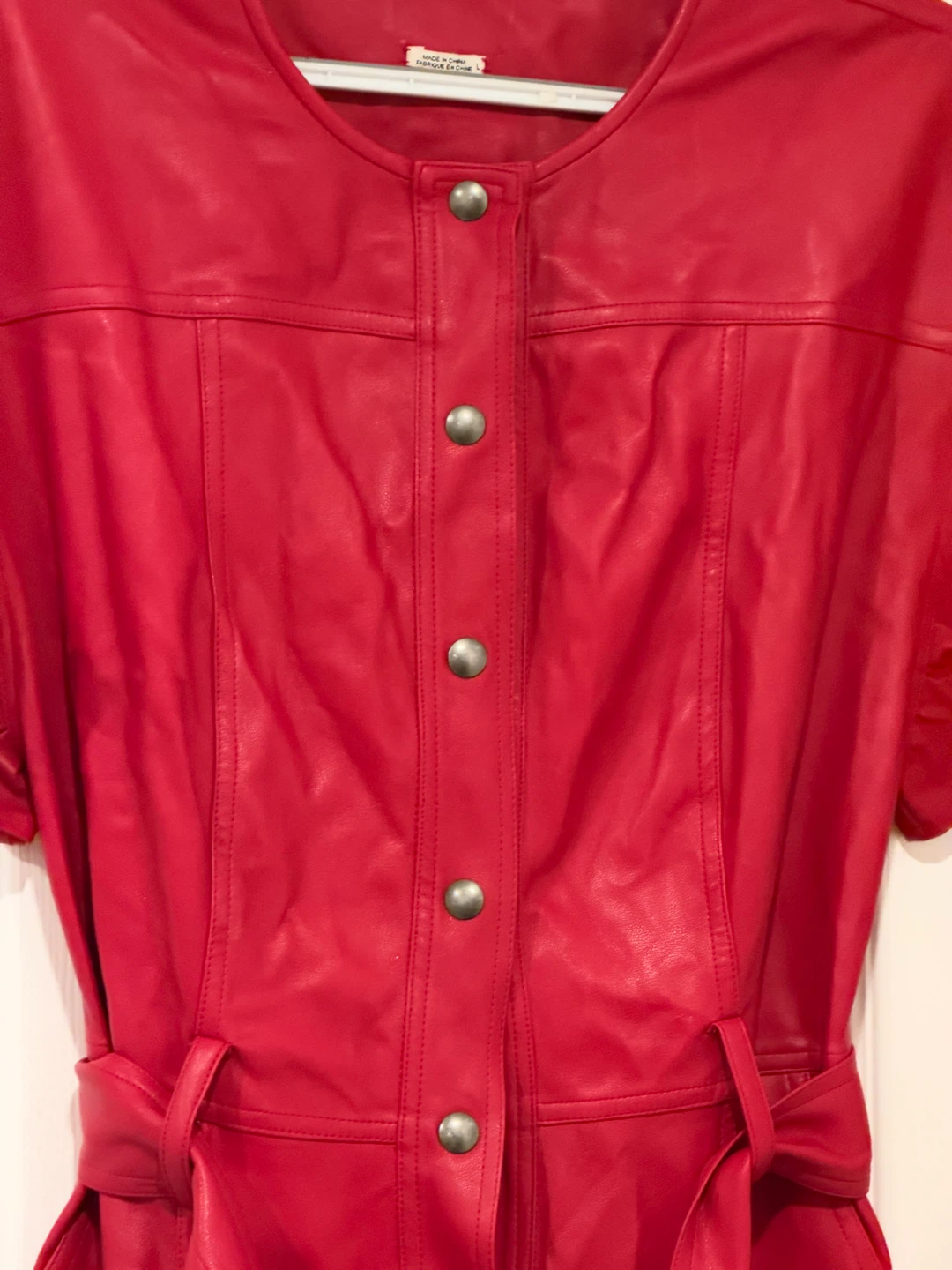Red Faux Leather Jumpsuit