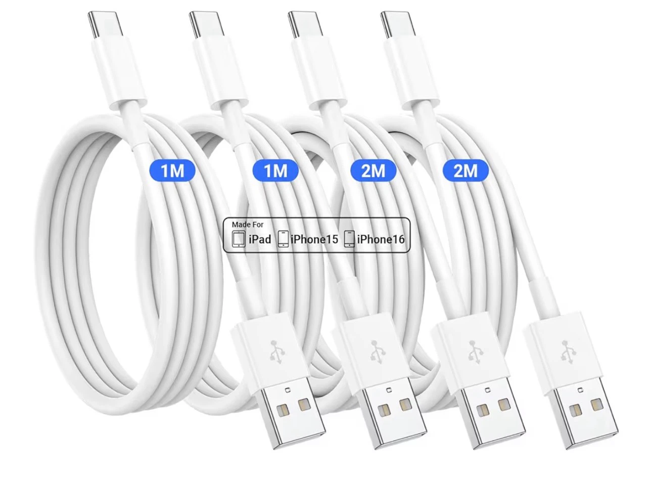4pk cell phone cords, USB to USB-C, 3ft & 6ft, new