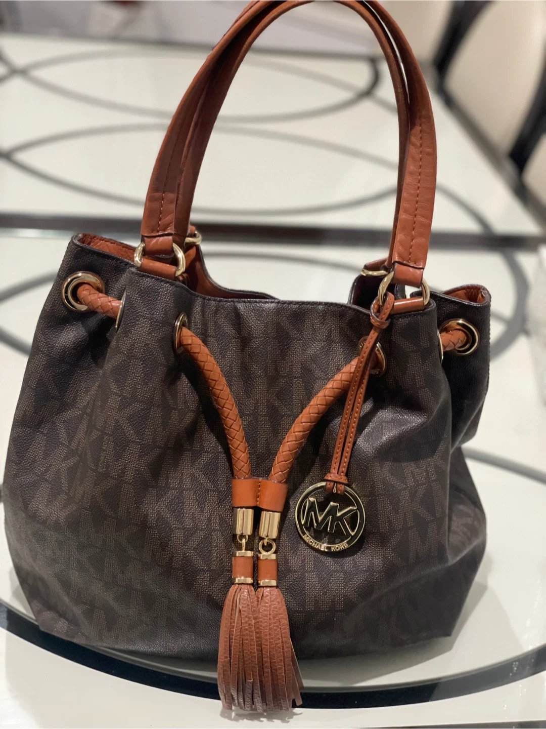 Michael Kors Brown Logo Bucket Bag