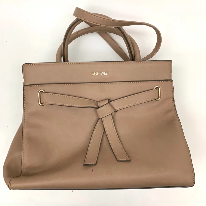 Beige Women's Handbag Faux Leather Purse Bow Detail Shoulder Bag