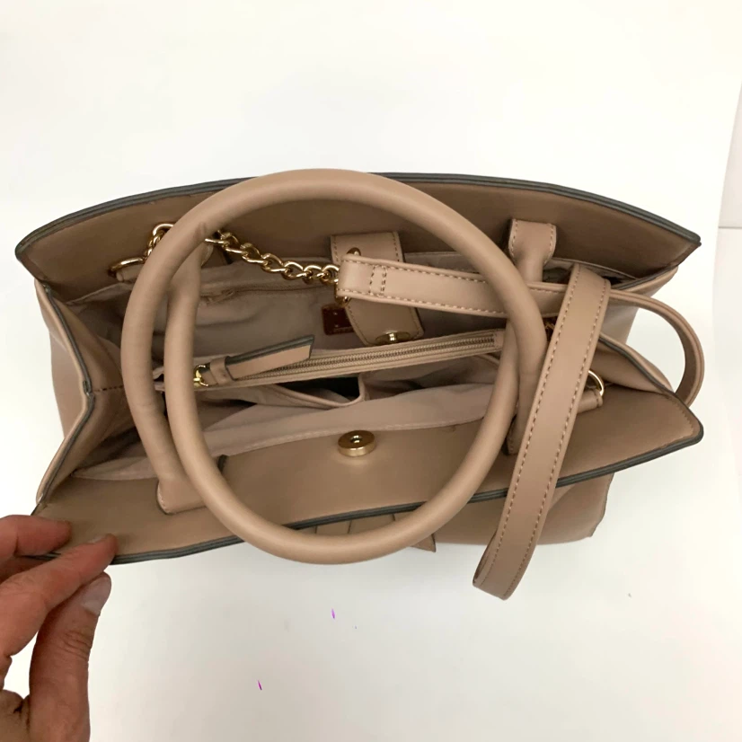 Beige Women's Handbag Faux Leather Purse Bow Detail Shoulder Bag - photo 2