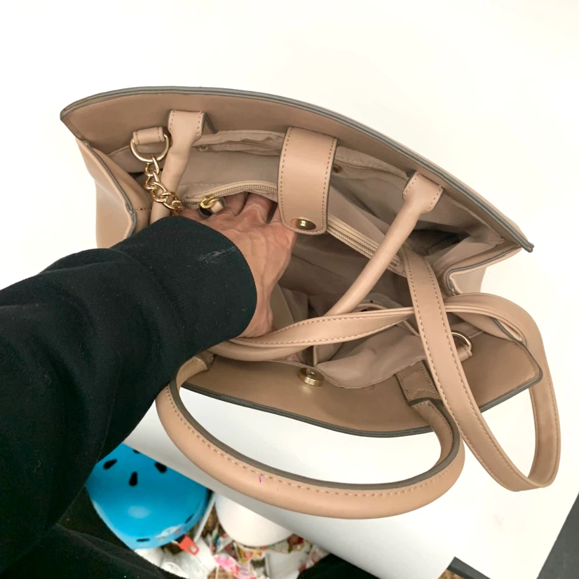 Beige Women's Handbag Faux Leather Purse Bow Detail Shoulder Bag - photo 5