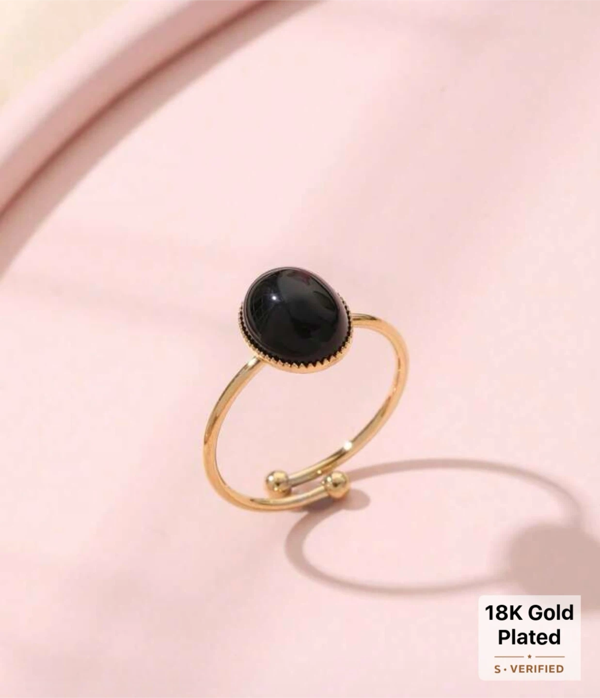 18K Gold Plated Black Stone Ring