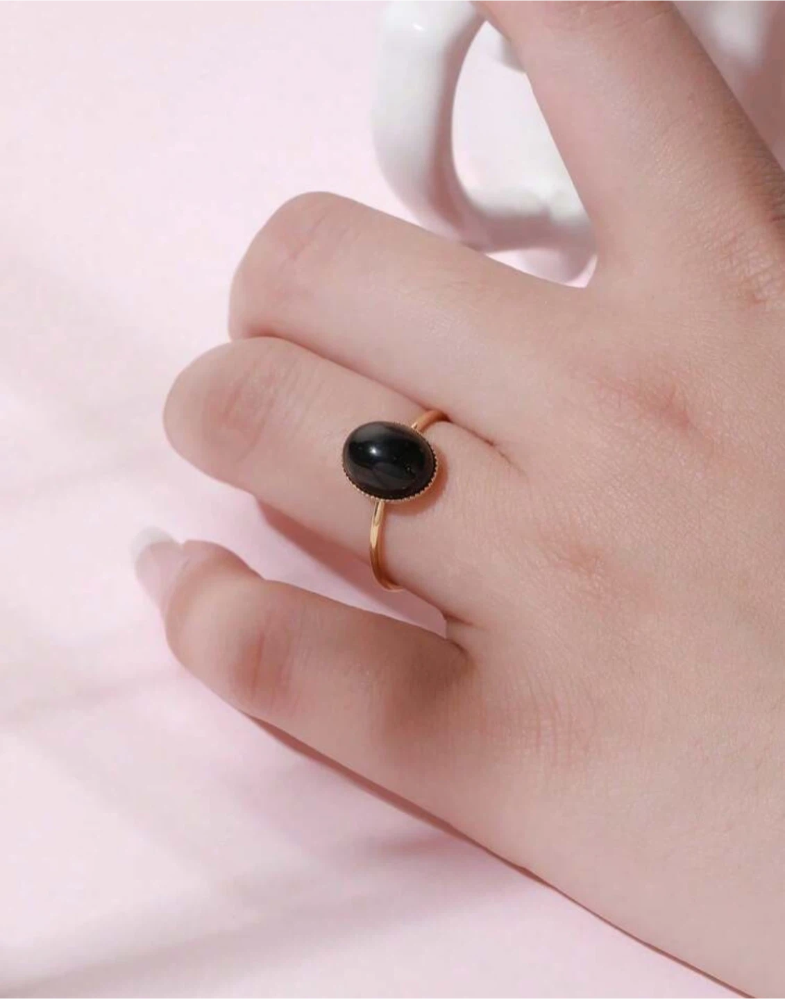 18K Gold Plated Black Stone Ring - photo 2
