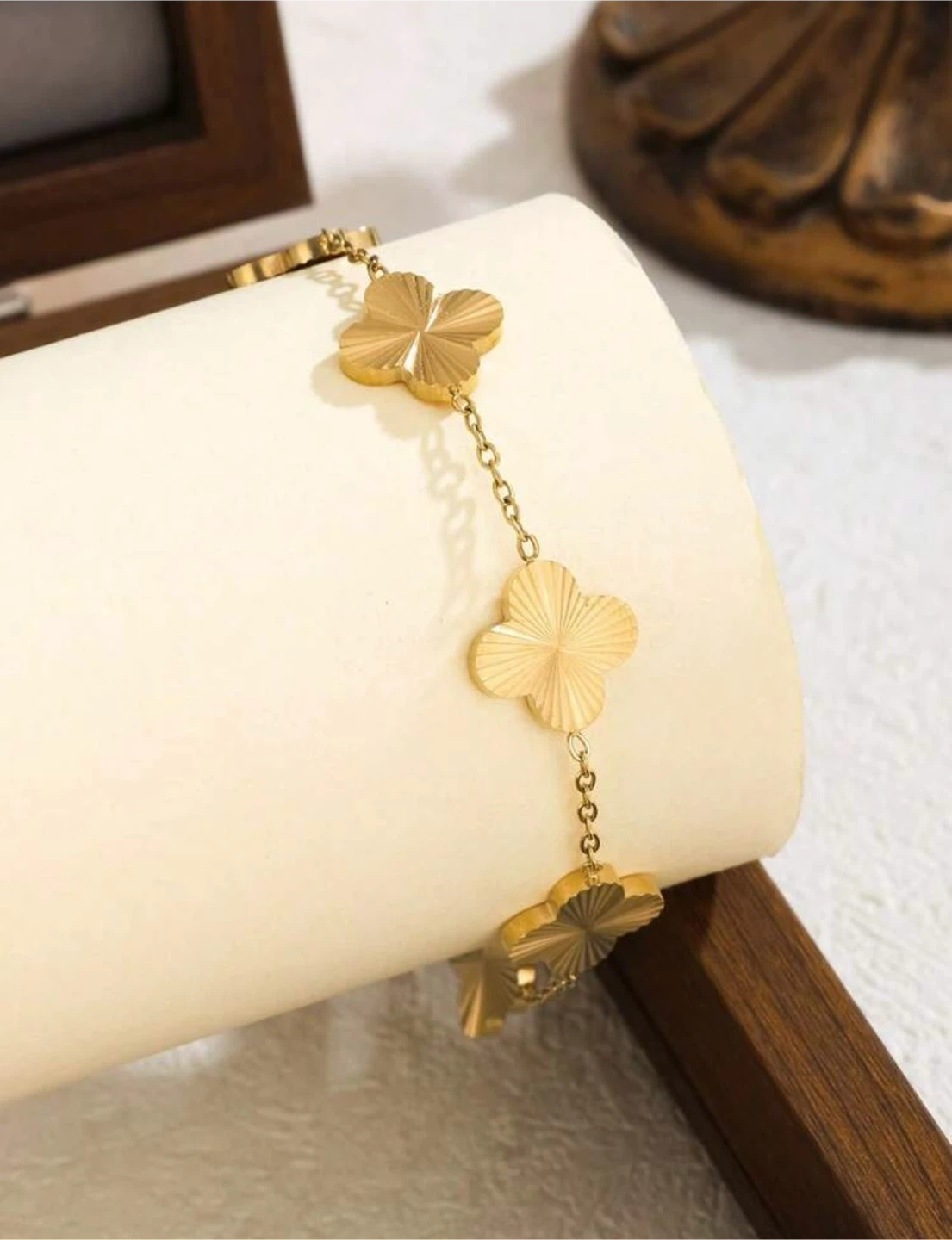 Gold-Tone Clover Stainless Steel Bracelet