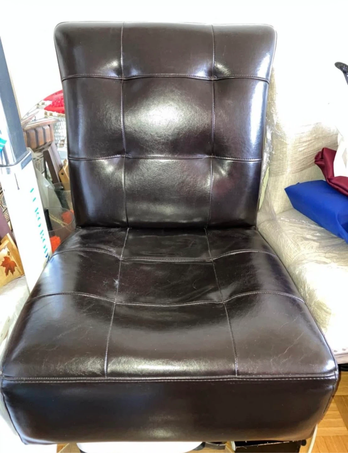 Dark Brown Leather Armless Accent Chair