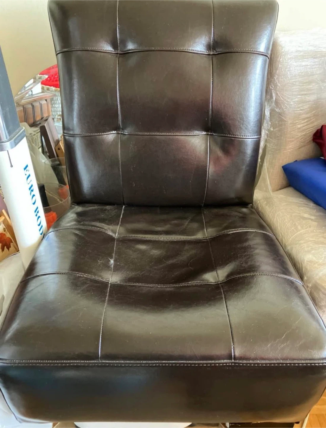 Dark Brown Leather Armless Accent Chair - photo 2