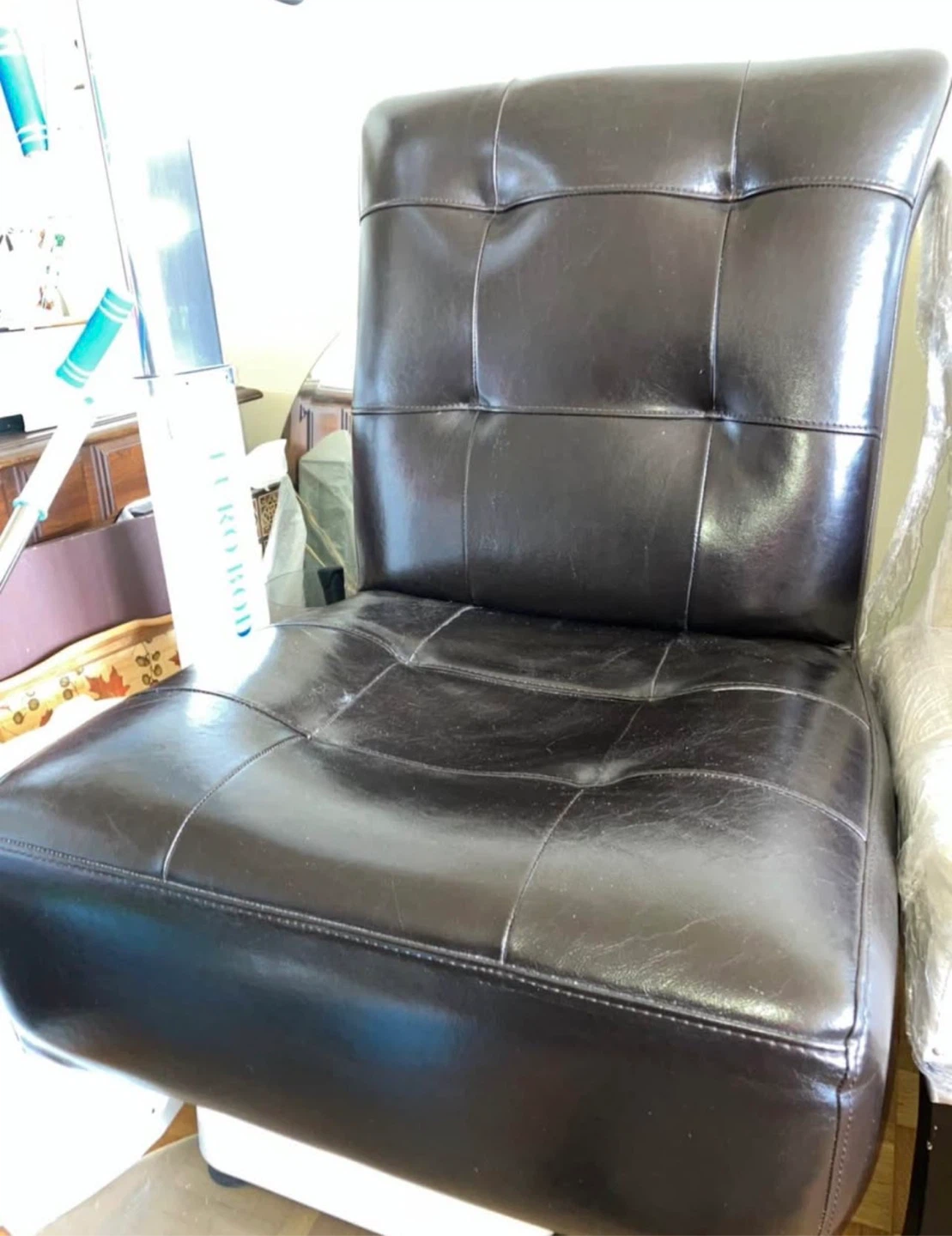Dark Brown Leather Armless Accent Chair - photo 3
