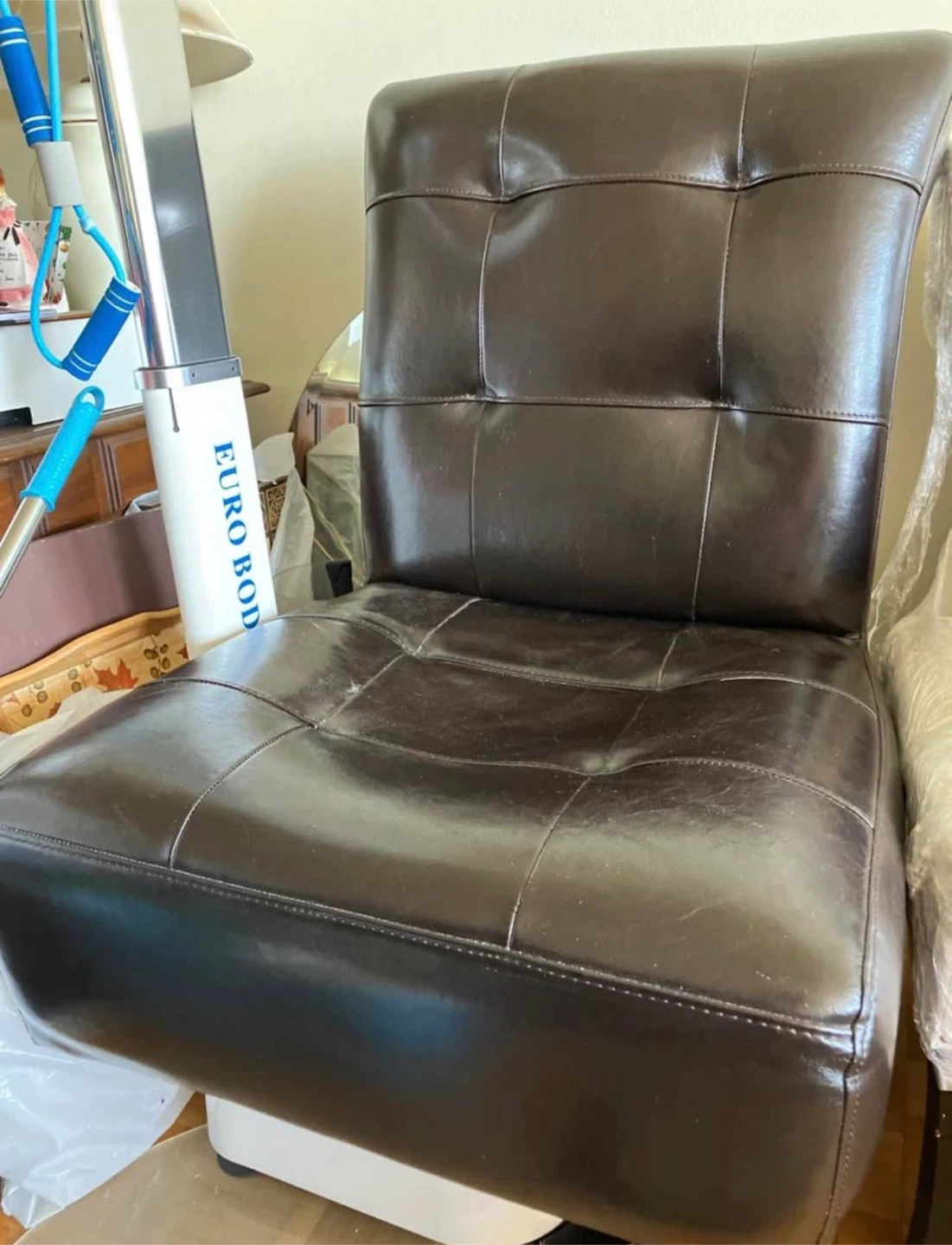 Dark Brown Leather Armless Accent Chair - photo 4