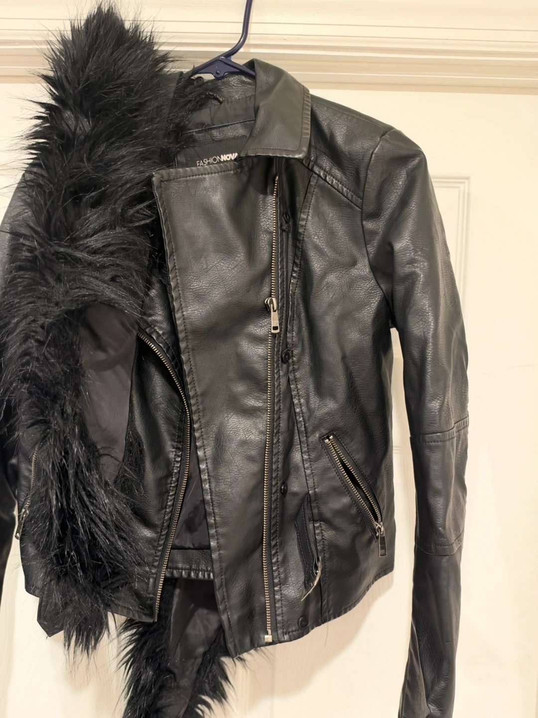 Fashion Nova Faux Leather Jacket with Fur Trim