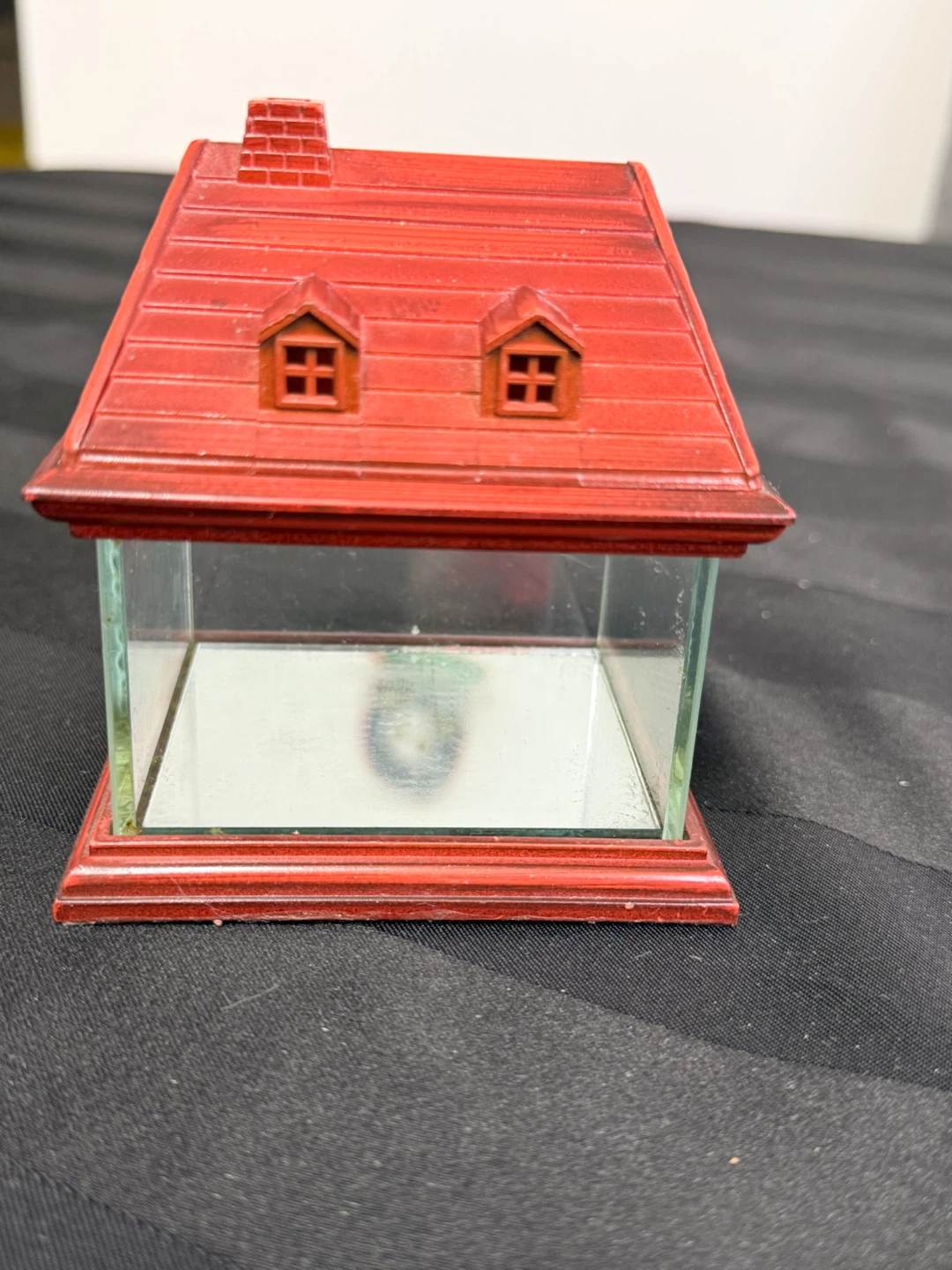 Vintage Cottage House Glass Display Case Curio Box Mirrored Base