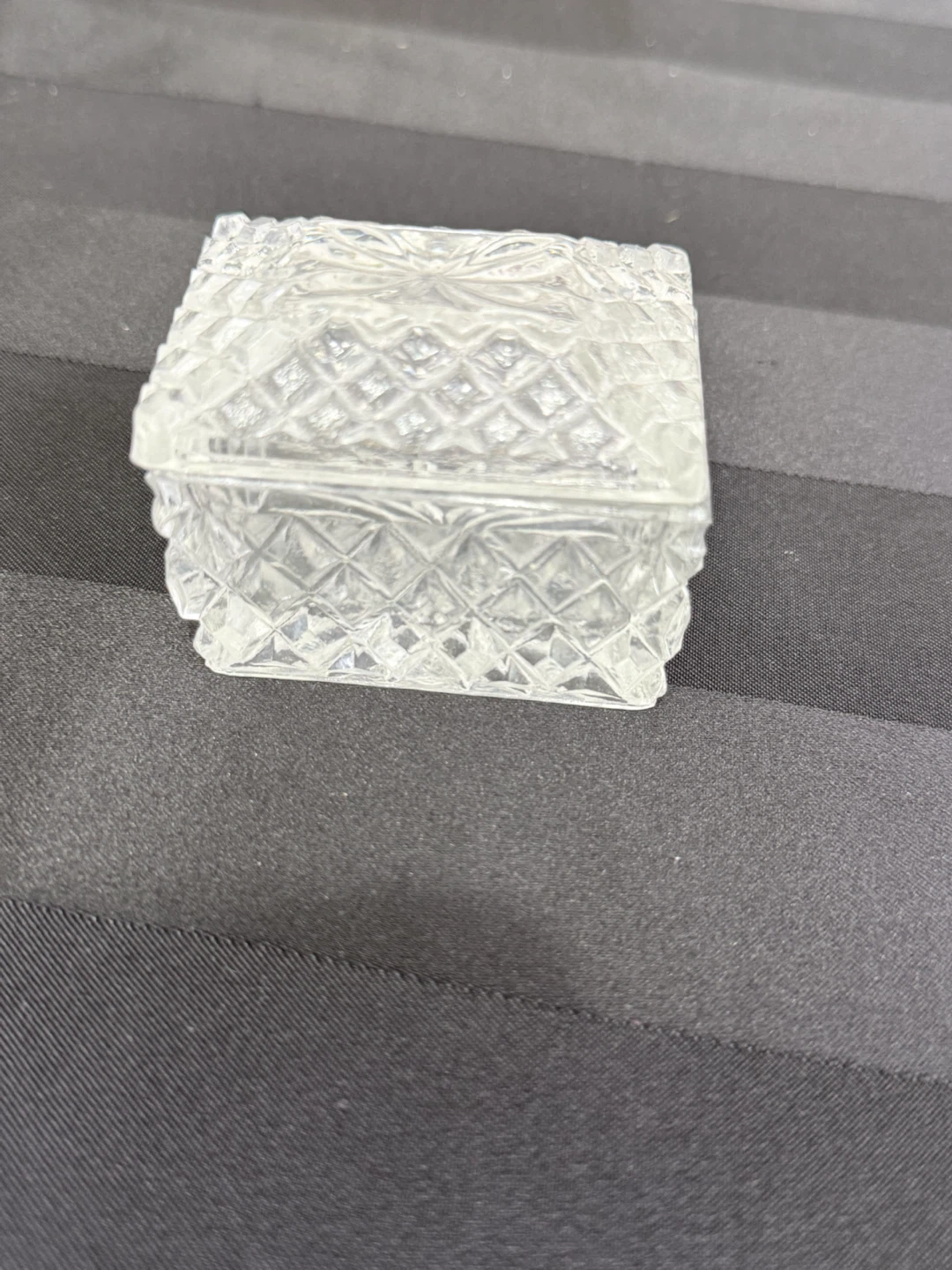 Clear Diamond Pattern Glass Trinket Box