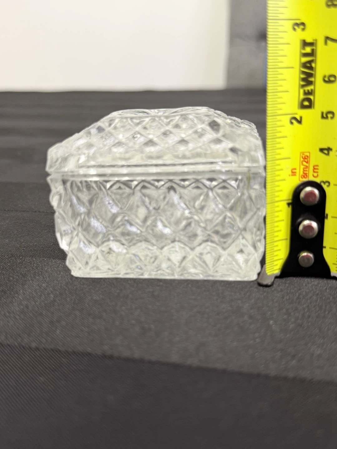 Clear Diamond Pattern Glass Trinket Box - photo 3