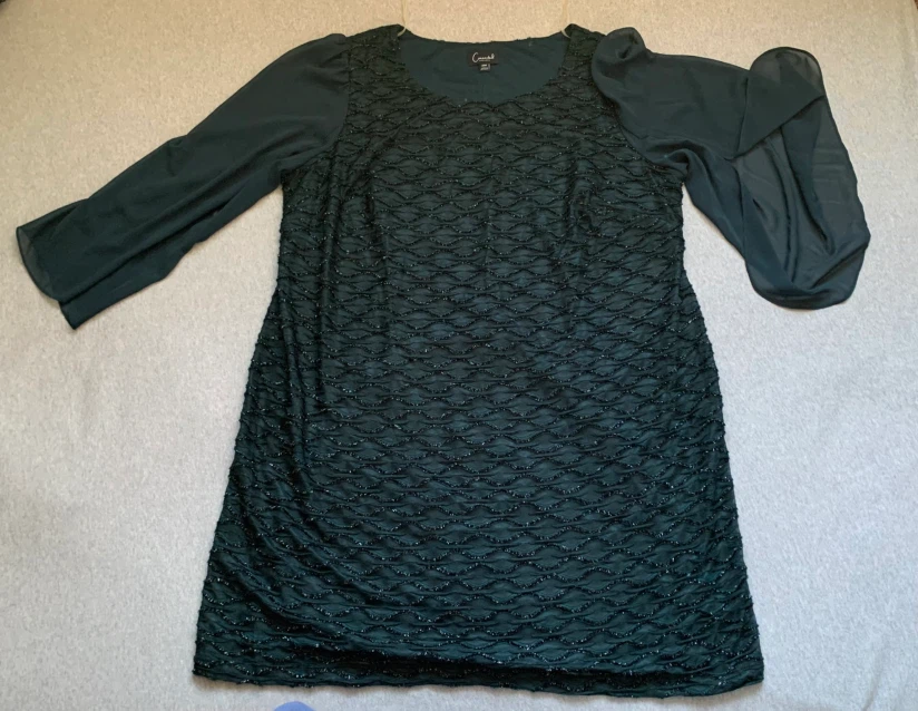 Connected Apparel Dark Green Beaded Dress - Size 24W