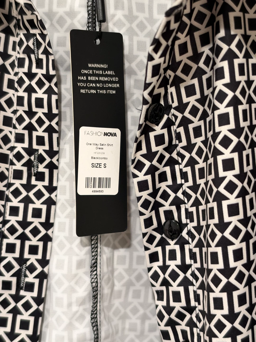 Fashion Nova One Way Satin Shirt Dress Black/Combo