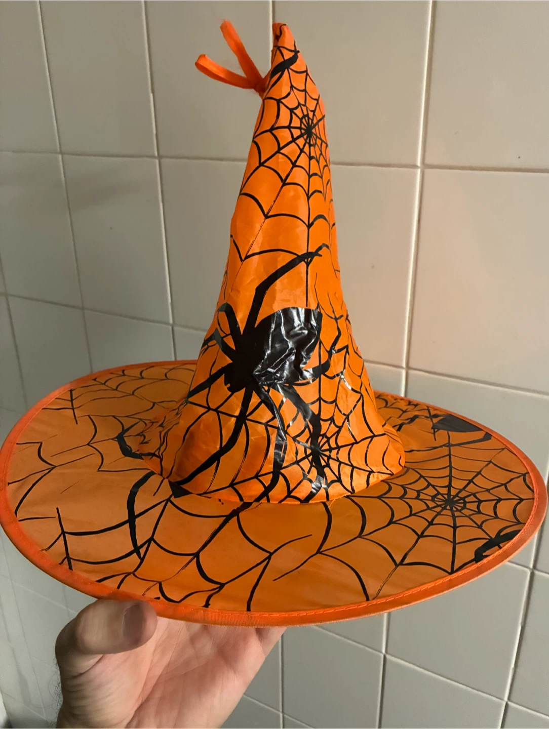 Orange Spider Web Witch Hat