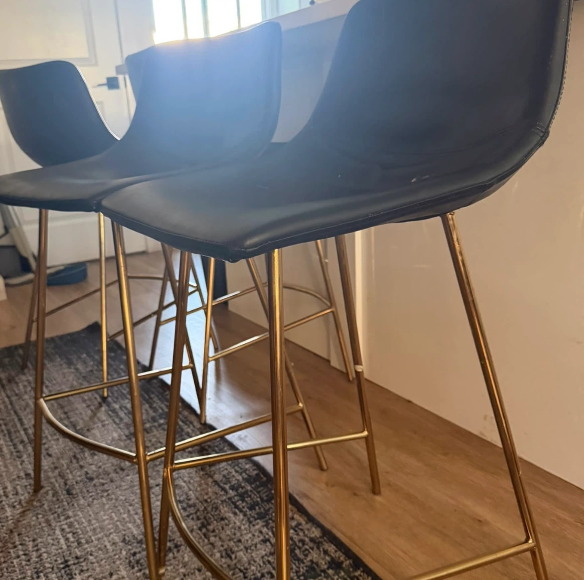 Set of 3 Modern Black Bar Stools with Gold Legs