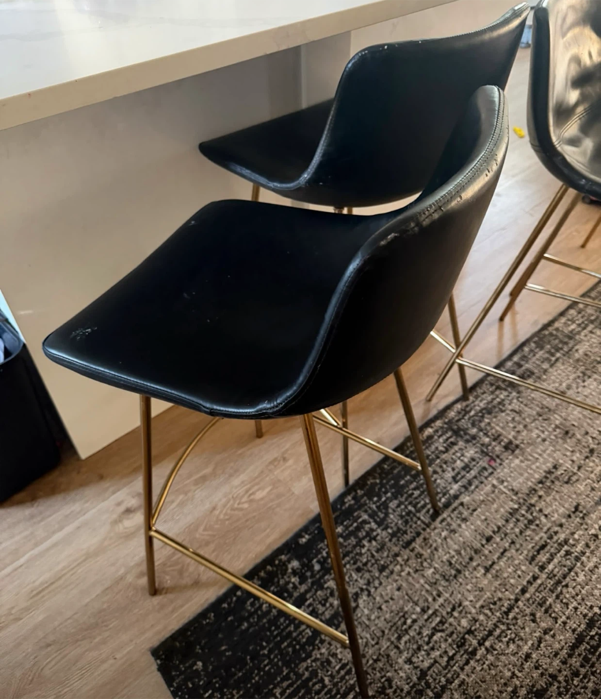 Set of 3 Modern Black Bar Stools with Gold Legs - photo 2