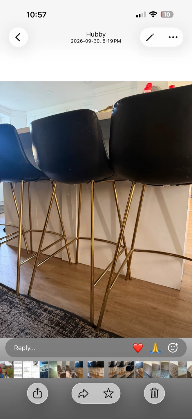 Set of 3 Modern Black Bar Stools with Gold Legs - photo 3