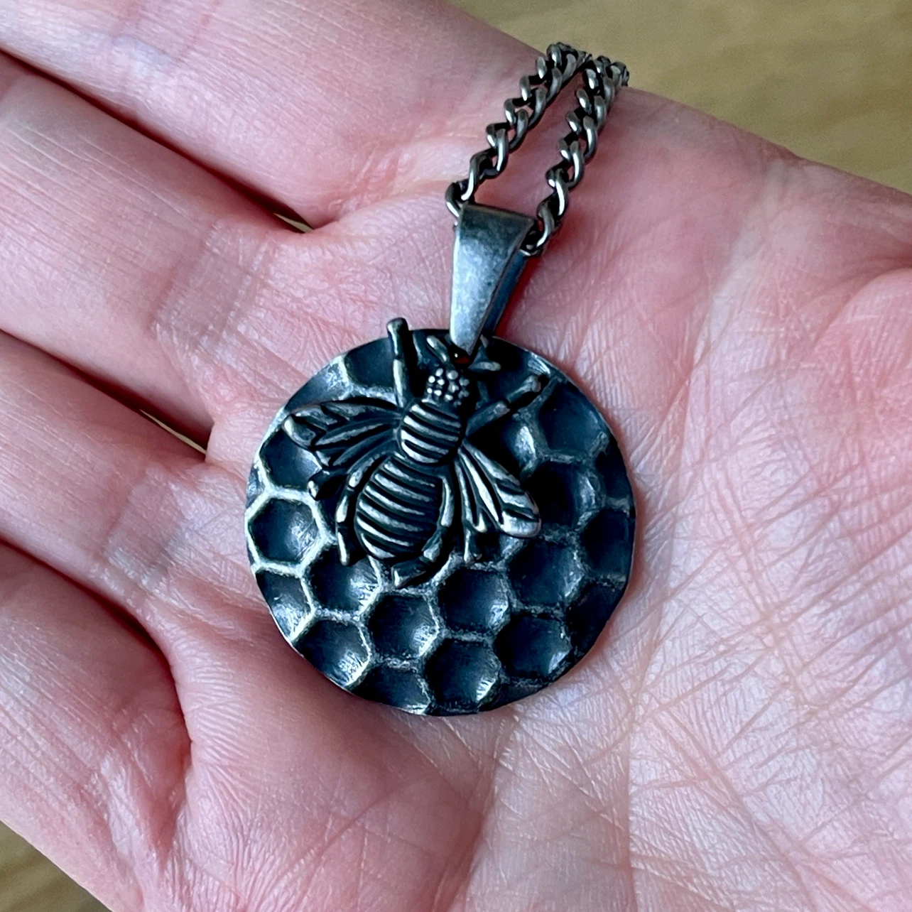 Honeycomb Bee Stainless Steel necklace - photo 4