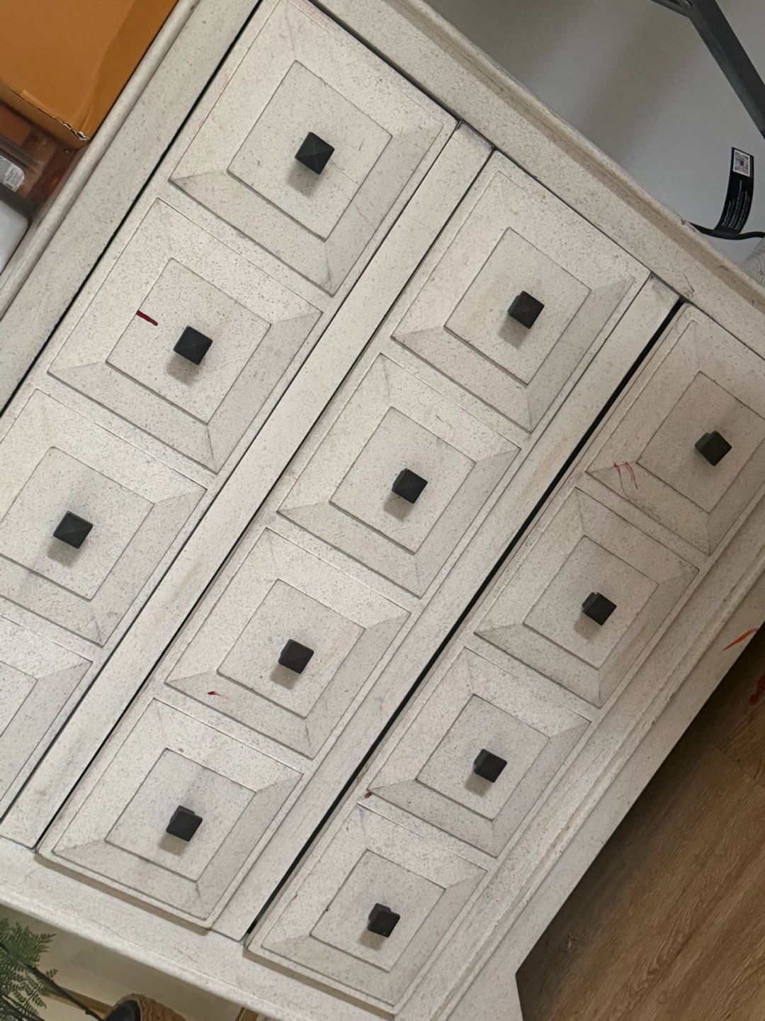 White 3-Drawer Dresser with Geometric Detail