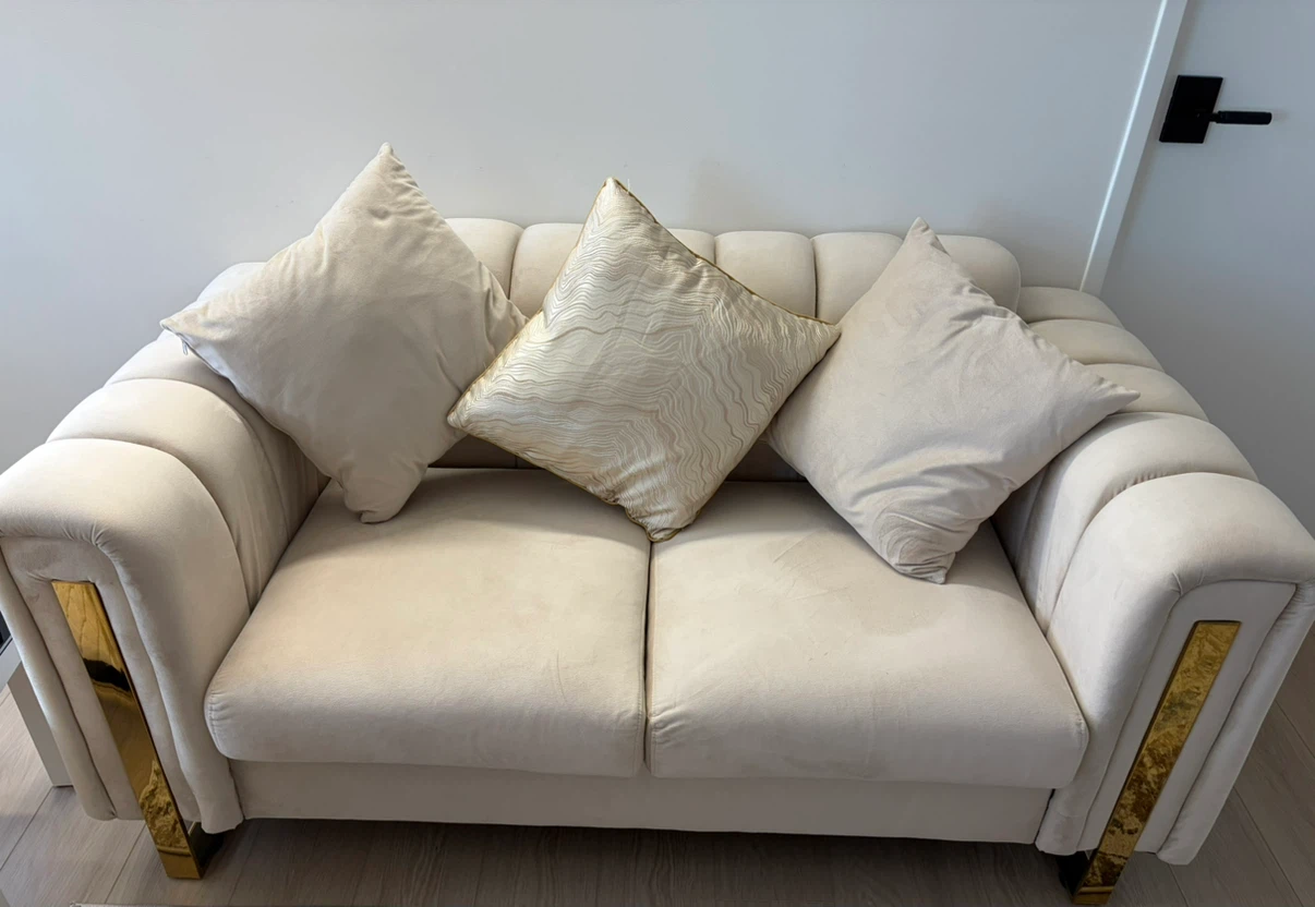 Cream Velvet Sofa with Gold Accents - photo 3