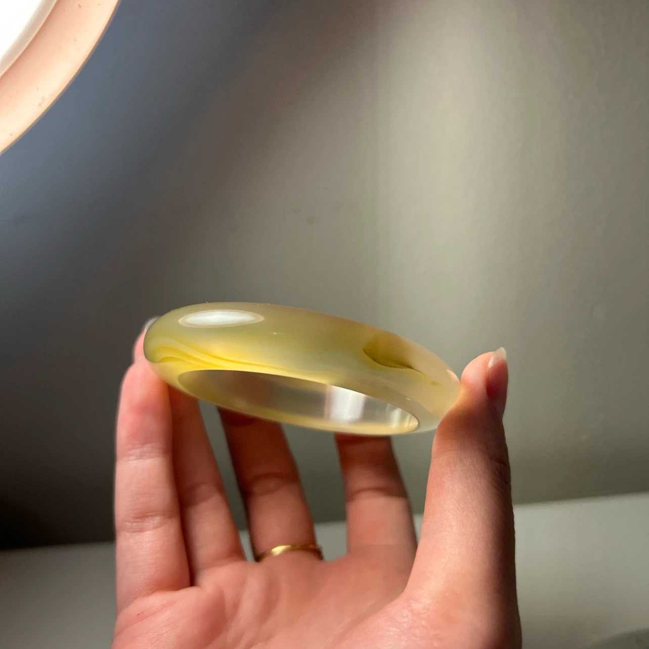 Natural Translucent Agate Bangle with Silk Ribbon Veins - photo 2