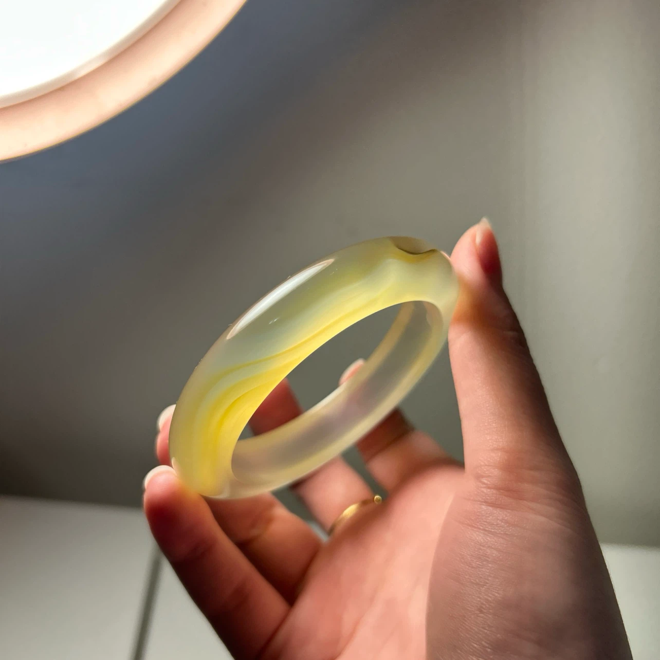 Natural Translucent Agate Bangle with Silk Ribbon Veins - photo 4