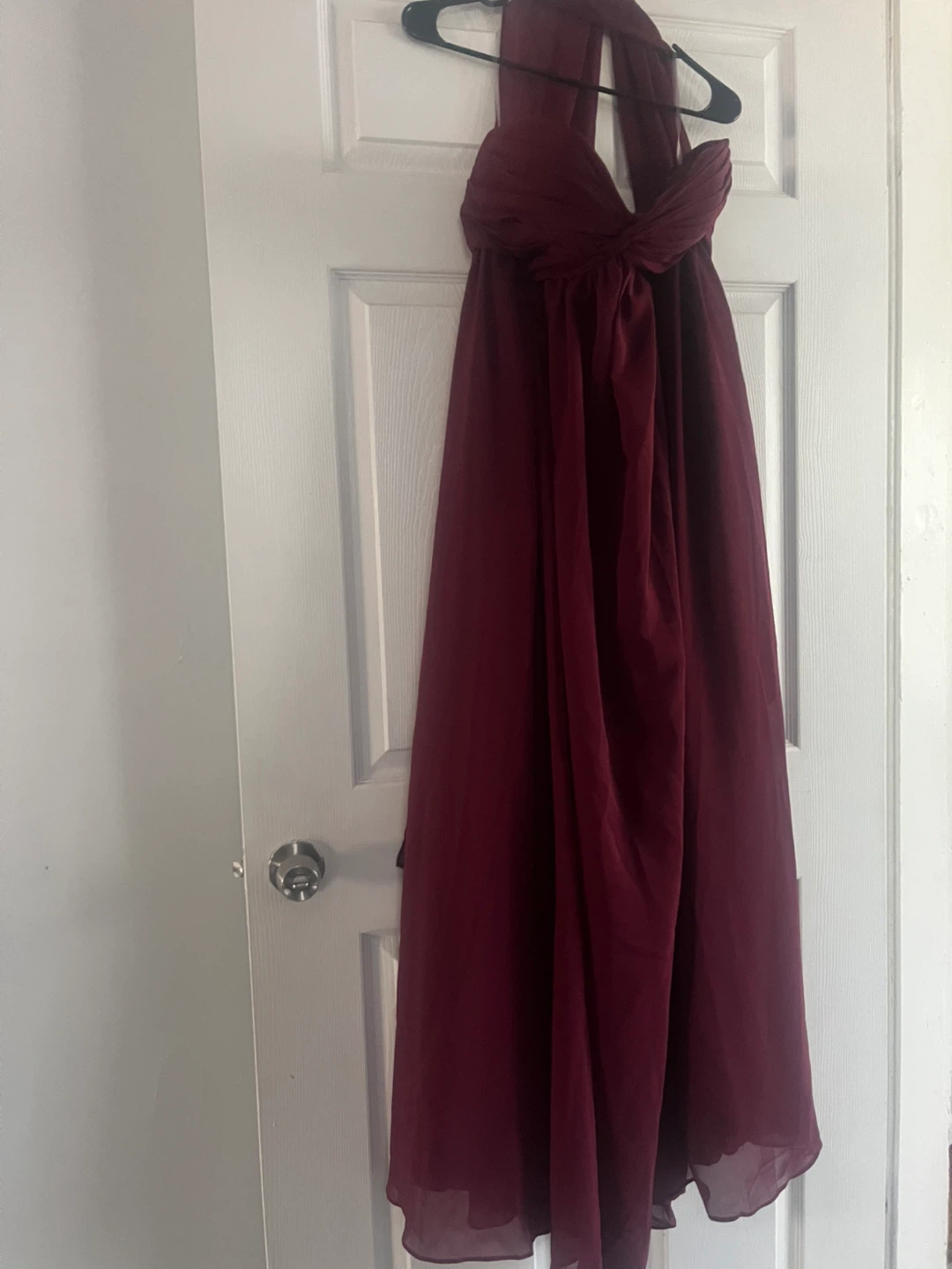 Burgundy Chiffon Halter Evening Gown