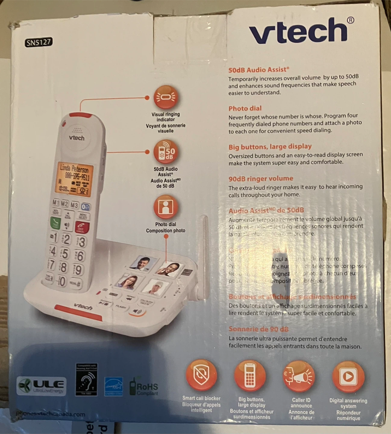 VTech SN5127 Amplified Big Button Cordless Phone for Seniors - photo 2