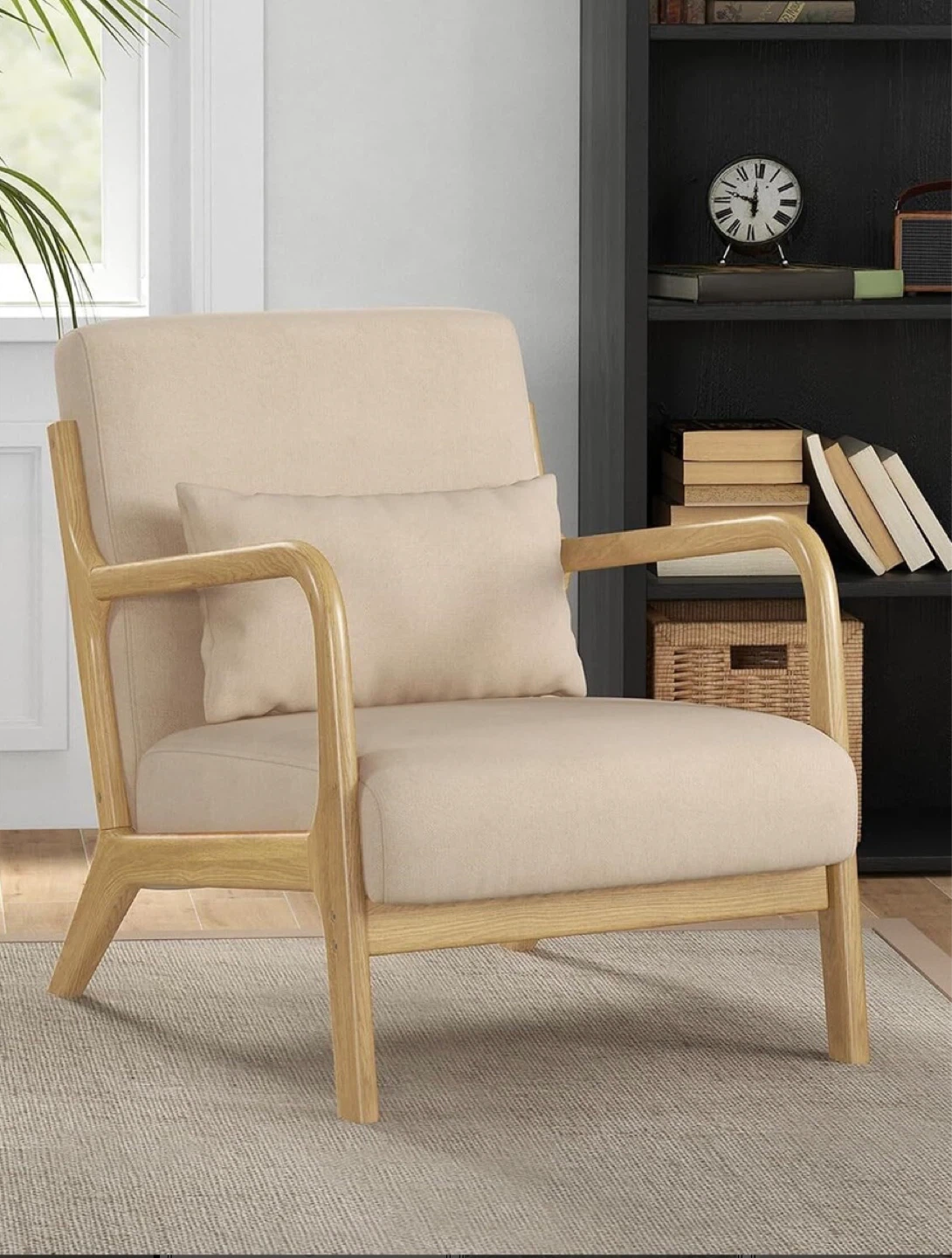 Beige Accent Armchair with Wooden Frame - photo 4