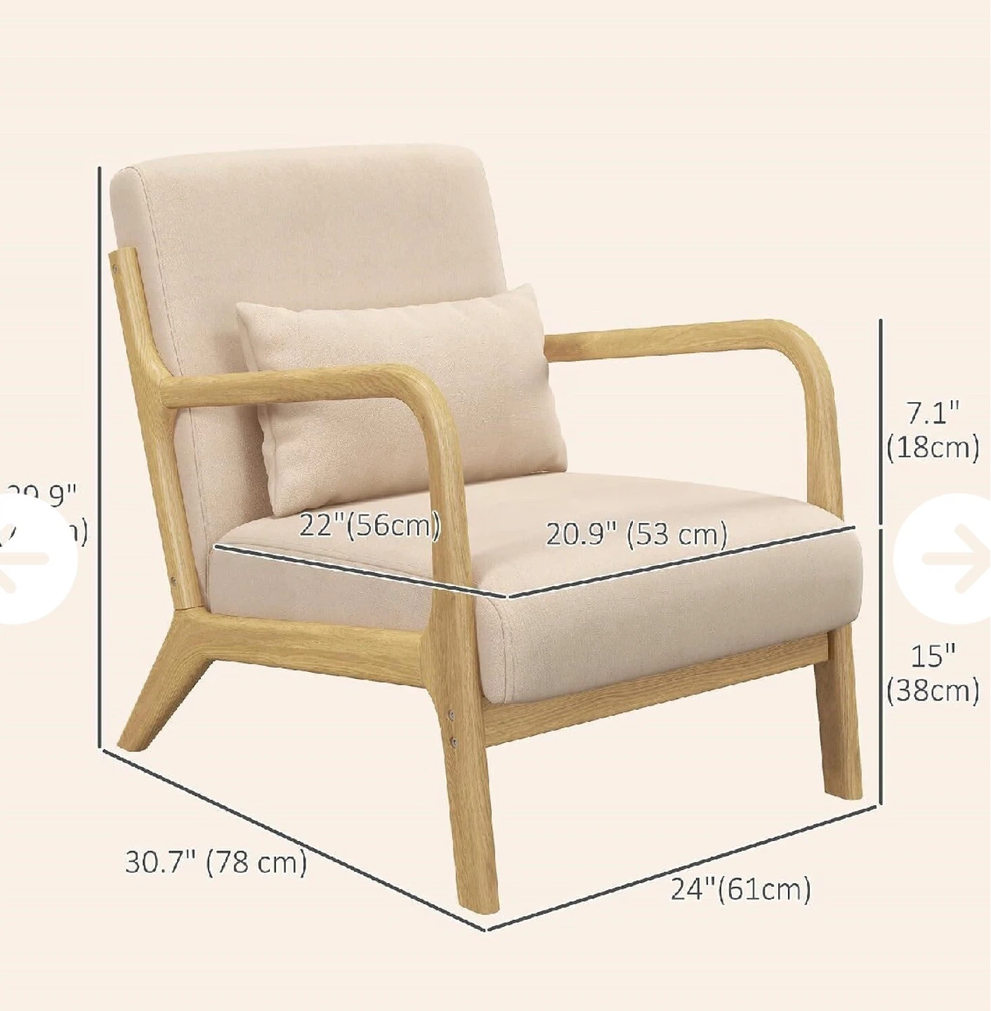 Beige Accent Armchair with Wooden Frame - photo 2