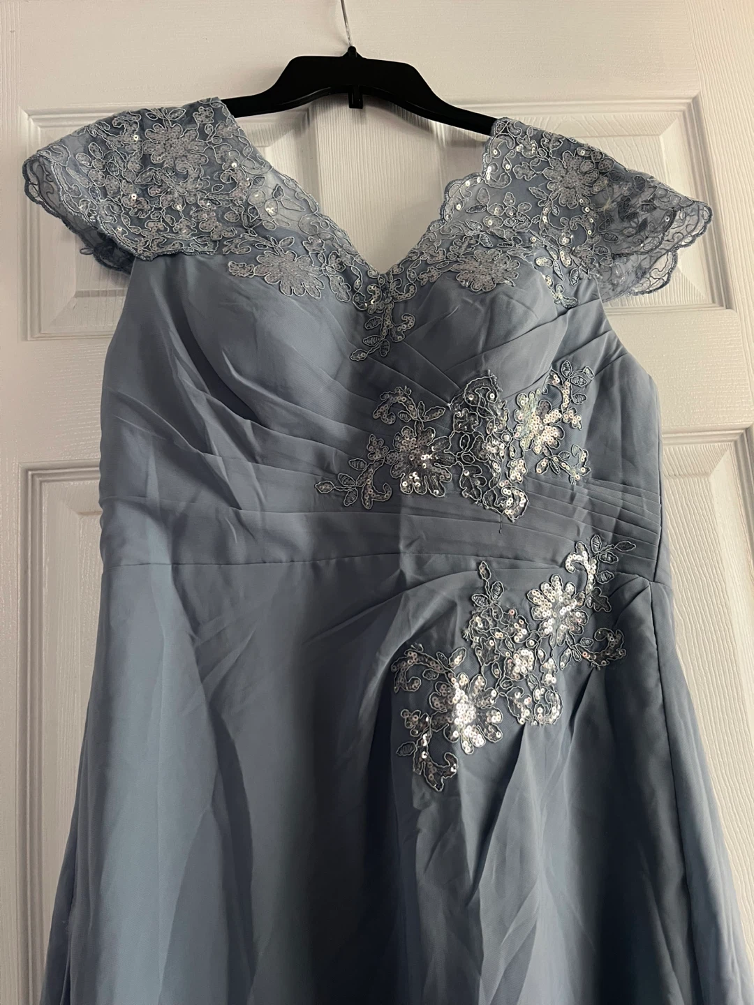 Dusty Blue Evening Dress with Lace and Sequins - photo 2