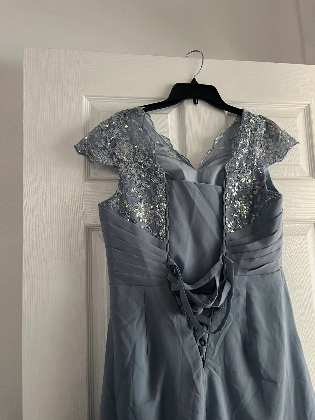 Dusty Blue Evening Dress with Lace and Sequins - photo 4