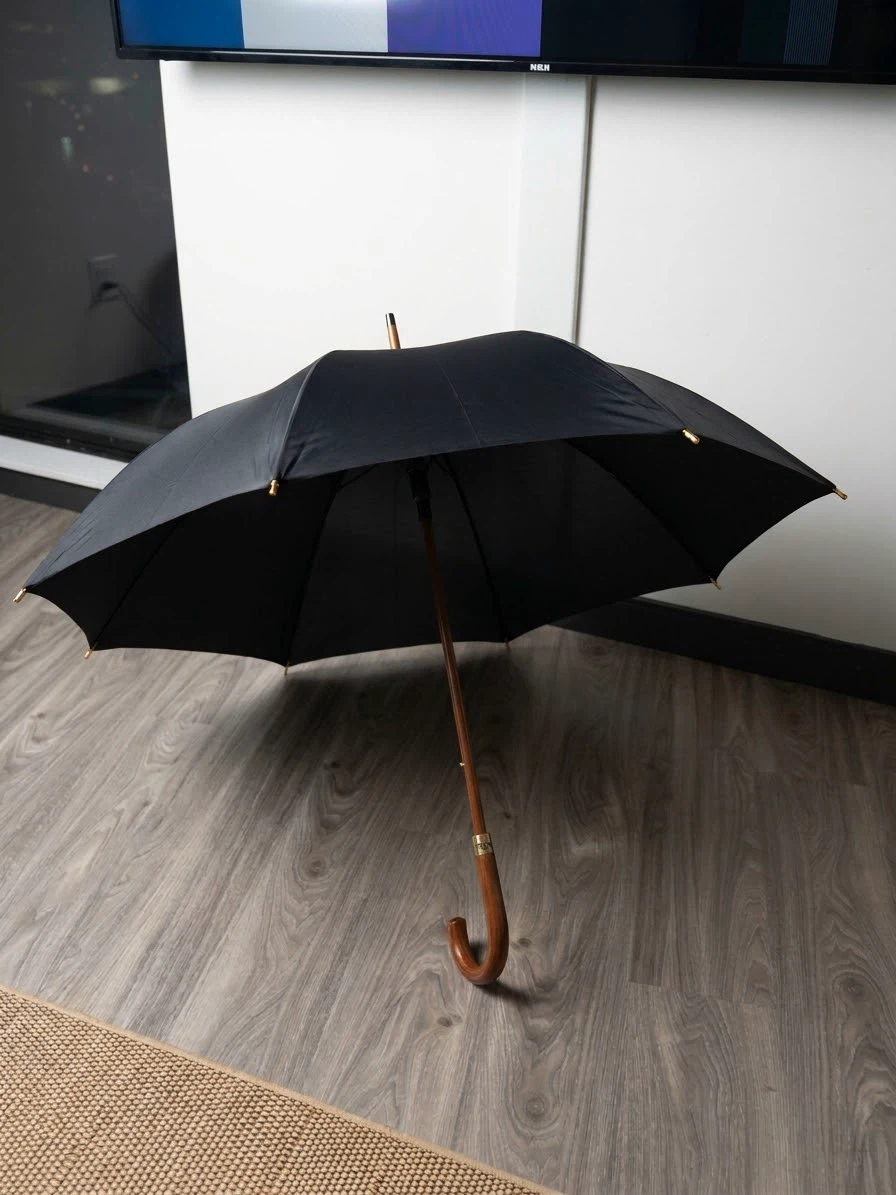Black Umbrella with Wooden Handle